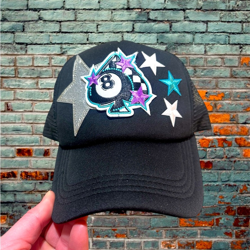 8 Ball Checkered Spade Trucker Hat